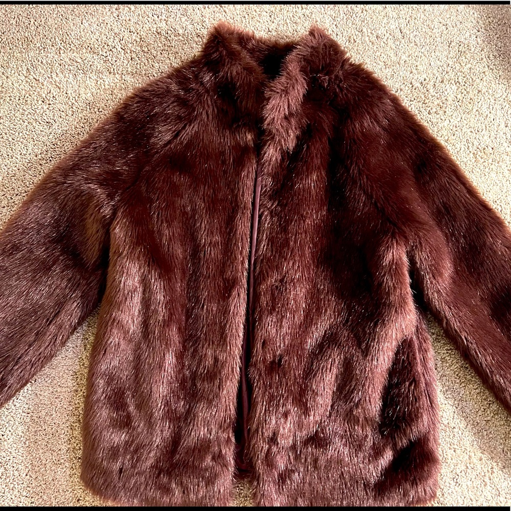 Forever 21 oversized faux fur coat in burgundy